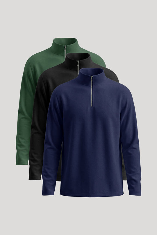 Paket od 3 Minimal duksa na zip (Night Olive • Crna • Navy Blue)