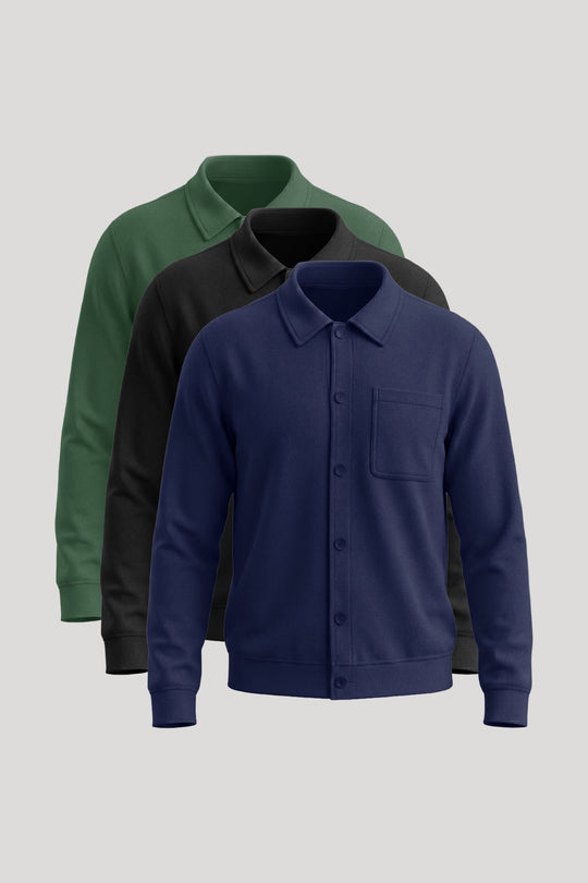 Paket od 3 Core Button duks jakne (Night Olive • Crna • Navy Blue)