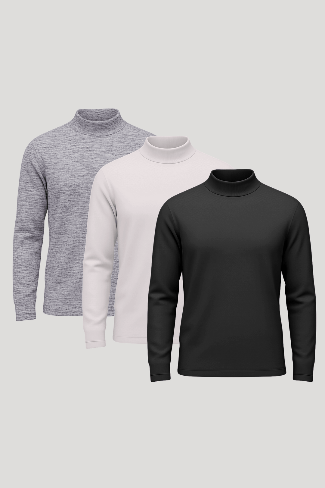 Paket od 3 džempera sa polurol - kragnom (Svetlo sivi • Svetlo bež • Crni) - Fortis