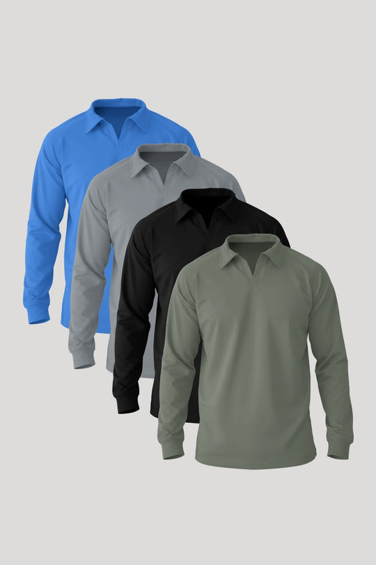 Paket od 4 Minimal Open Dugi Rukav majice (Cloudtone • Moss Green • Nebo Plava • Crna) - Fortis